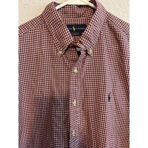 Ralph Lauren Mens Red Checkered Classic Fit‎ Long Sleeve Button Down Shirt